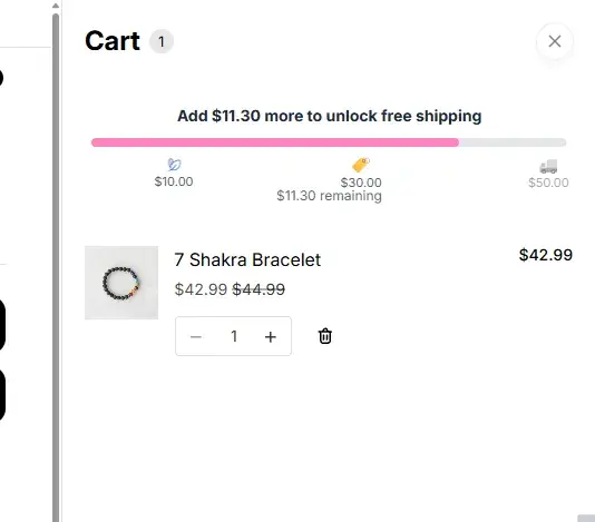 A free shipping progress bar shown on a storefront.