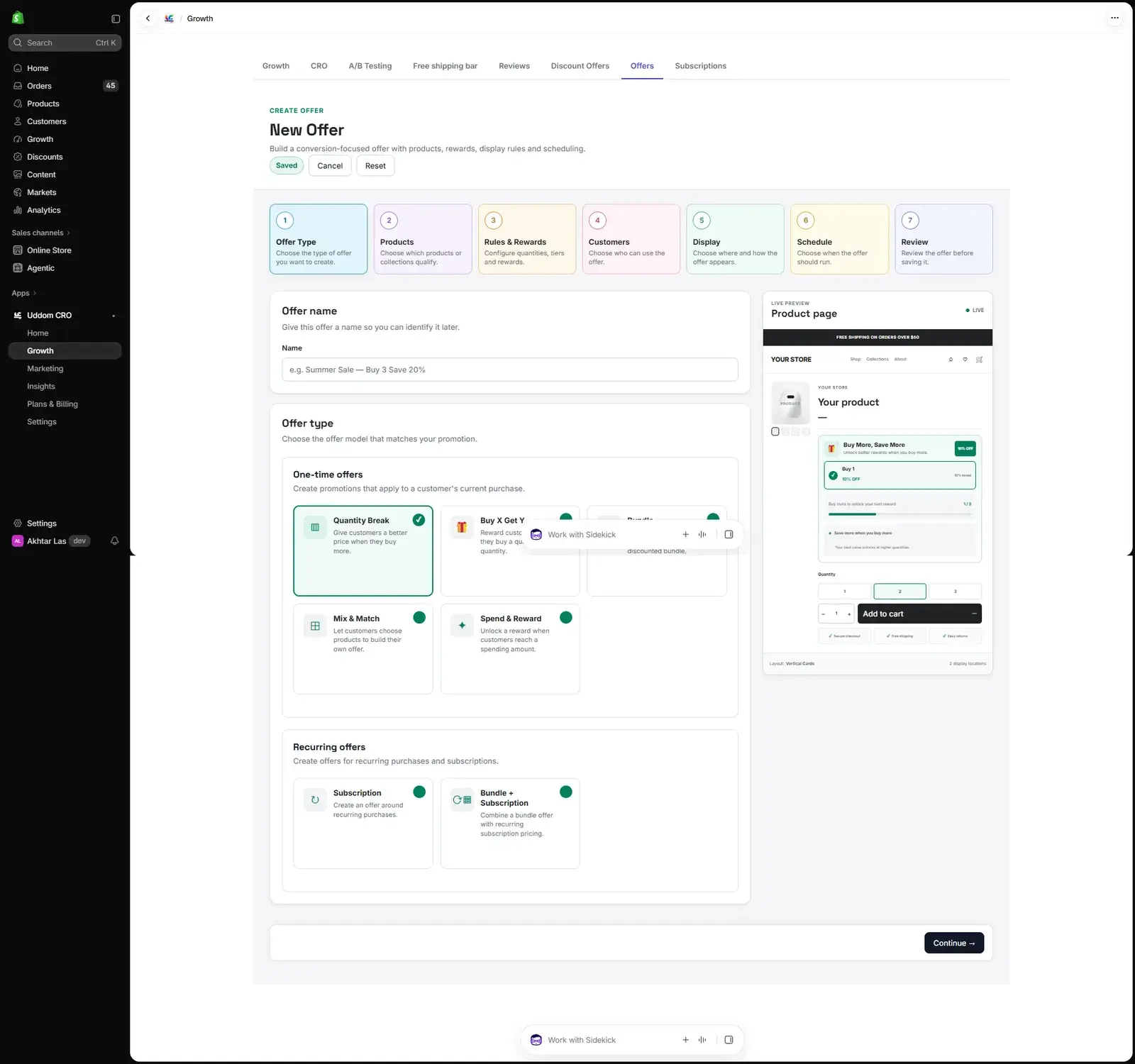 Building an offer in the Uddom offer builder.