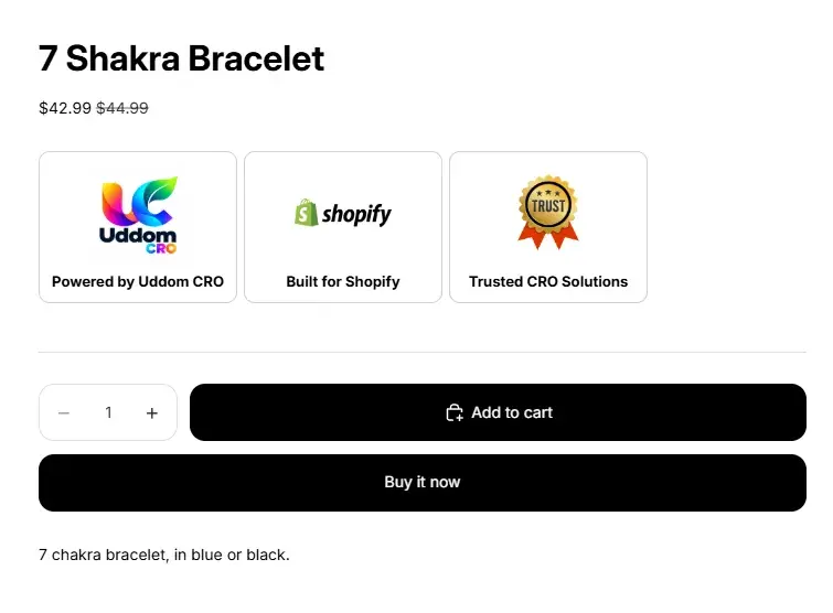 A trust badge strip shown on a storefront product page.