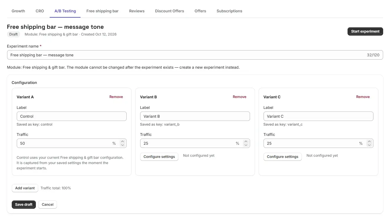 A/B testing results in the Uddom app.