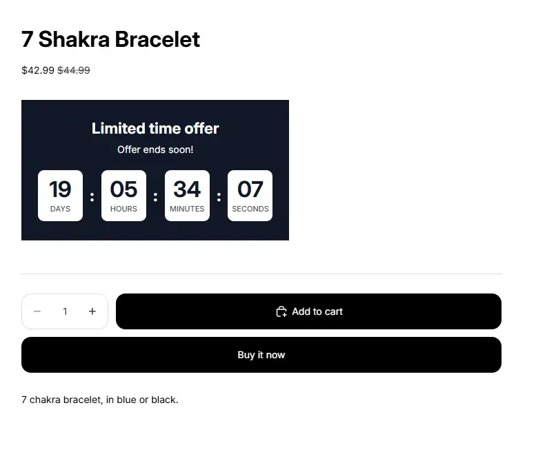 A countdown timer shown on a storefront product page.