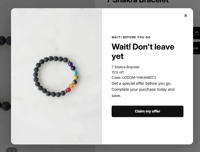 An exit-intent offer shown on a storefront.