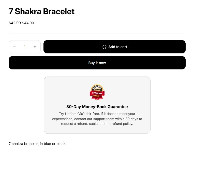 A guarantee banner shown on a storefront product page.