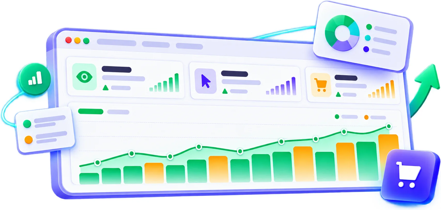 Uddom analytics dashboard — impressions, clicks, add-to-cart, purchases and attributed revenue with module performance bars